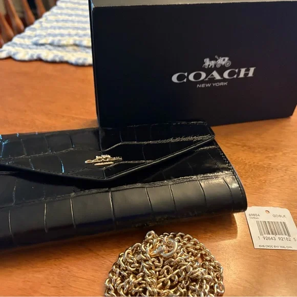 Coach Black Leather Clutch with Gold Chain - Picture 2 of 5